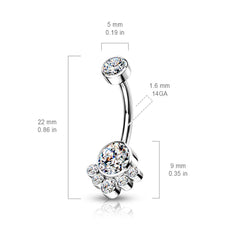 Implant Grade Titanium Internally Threaded Aqua CZ Bezel Cluster Belly Ring