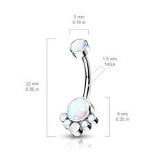 Implant Grade Titanium Internally Threaded Blue Opal Bezel Cluster Belly Ring