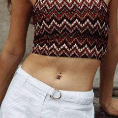 Implant Grade Titanium Internally Threaded Rose Gold PVD White CZ Prong Belly Button Navel Ring