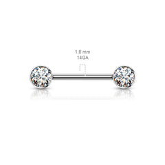 Implant Grade Titanium Nipple Barbell With Internally Threaded Aurora Borealis CZ Gems
