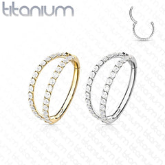 Implant Grade Titanium Pave White CZ Double Hoop Hinged Hoop Ring Clicker