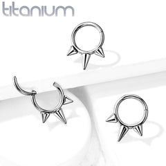Implant Grade Titanium Spike Hinged Septum Ring Hoop Clicker