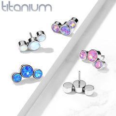 Implant Grade Titanium Threadless Push In Cartilage 3 Gem Curved Blue Opal Labret with Flat Back