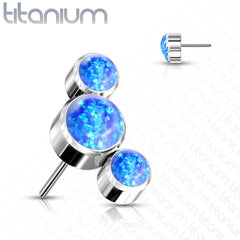 Implant Grade Titanium Threadless Push In Cartilage 3 Gem Curved Blue Opal Labret with Flat Back