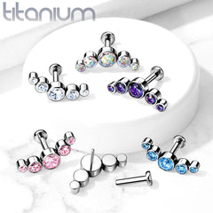Implant Grade Titanium Threadless Push In Cartilage 5 Gem Curved Vitrail Medium CZ Gems With Flat Back