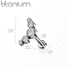 Implant Grade Titanium Threadless Push In Cartilage 5 Gem Curved White CZ Gems With Flat Back