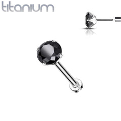 Implant Grade Titanium Threadless Push In Flat Back Black Prong CZ Nose Ring Stud