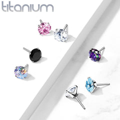 Implant Grade Titanium Threadless Push In Flat Back Vitrail Medium Prong CZ Nose Ring Stud