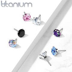 Implant Grade Titanium Threadless Push In Flat Back Aqua Prong CZ Nose Ring Stud