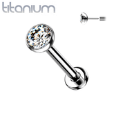 Implant Grade Titanium Threadless Push In Nose Ring White CZ Stud with Flat Back