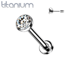 Implant Grade Titanium Threadless Push In Nose Ring White CZ Stud with Flat Back