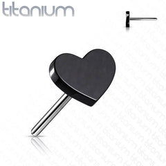 Implant Grade Titanium Threadless Push In Tragus/Cartilage Black PVD Heart Stud With Flat Back