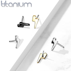 Implant Grade Titanium Threadless Push In Tragus/Cartilage Black PVD Lightning Bolt Stud With Flat Back
