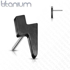 Implant Grade Titanium Threadless Push In Tragus/Cartilage Black PVD Lightning Bolt Stud With Flat Back