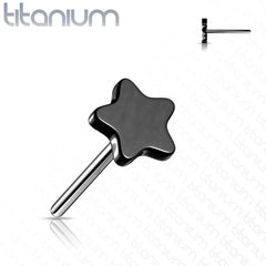 Implant Grade Titanium Threadless Push In Tragus/Cartilage Black PVD Star Stud With Flat Back