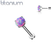 Implant Grade Titanium Threadless Push In Tragus/Cartilage Clawed Purple Opal Stone With Flat Back