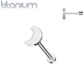 Implant Grade Titanium Threadless Push In Tragus/Cartilage Crescent Moon Stud With Flat Back