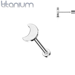 Implant Grade Titanium Threadless Push In Tragus/Cartilage Crescent Moon Stud With Flat Back