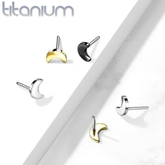 Implant Grade Titanium Threadless Push In Tragus/Cartilage Gold PVD Crescent Moon Stud With Flat Back
