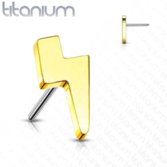 Implant Grade Titanium Threadless Push In Tragus/Cartilage Gold PVD Lightning Bolt Stud With Flat Back