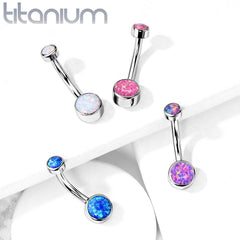 Internally Threaded Grade 23 Titanium Bezel Blue Opal Belly Ring