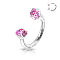 Internally Threaded Surgical Steel Double Pink CZ Gem Horseshoe
