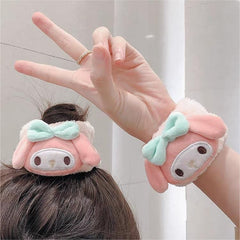 Kawaii 2 Pieces Face Washing Anti-Wet Plush Wristband Hairband Set