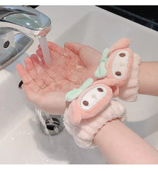 Kawaii 2 Pieces Face Washing Anti-Wet Plush Wristband Hairband Set