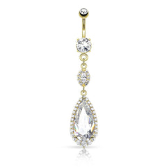 Large White CZ Teardrop Chandelier Dangling Belly Button Navel Ring