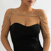 Layered Gold Silver Tone Curb Link Chain Tassel Shoulder Necklace