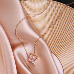 LUX 24K Gold Natural Pearl Shell Lucky Flower Diamond Necklace