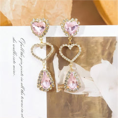 LUX Pink Rhinestone Heart Dangle Earrings