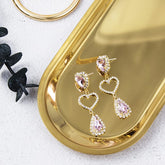 LUX Pink Rhinestone Heart Dangle Earrings