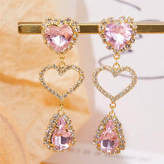 LUX Pink Rhinestone Heart Dangle Earrings