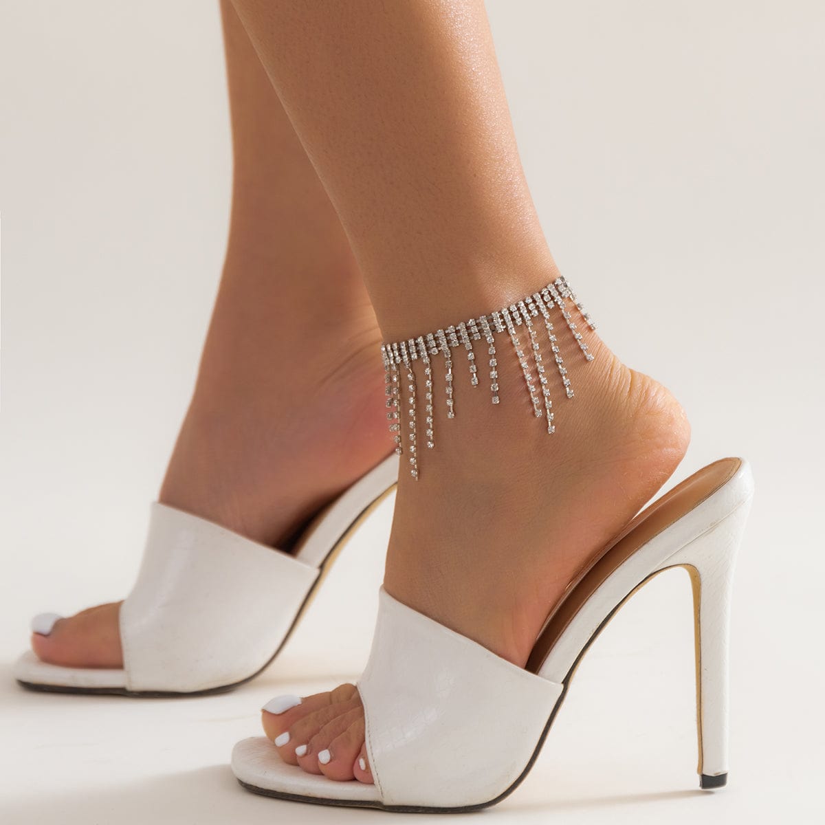 Minimalist Crystal Box Chain Tassel Anklet