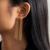 Minimalist Gold Silver Tone Curb Link Chain Dangling Tassel Stud Earrings