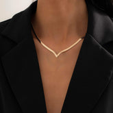 Minimalist Gold Silver Tone Herringbone Chain V Shaped Choker Necklace