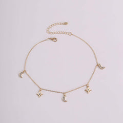 Minimalist Gold Silver Tone Sun and Moon Celestial Crystal Necklace