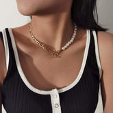 Minimalist Gold Silver Tone Toggle Clasp Pearl Chain Choker Necklace
