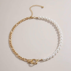 Minimalist Gold Silver Tone Toggle Clasp Pearl Chain Choker Necklace