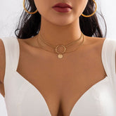 Minimalist Layered Sequin Ring Charm Choker Necklace
