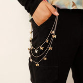 Multi-layer Gold Silver Tone Butterfly Tassel Trousers Chain