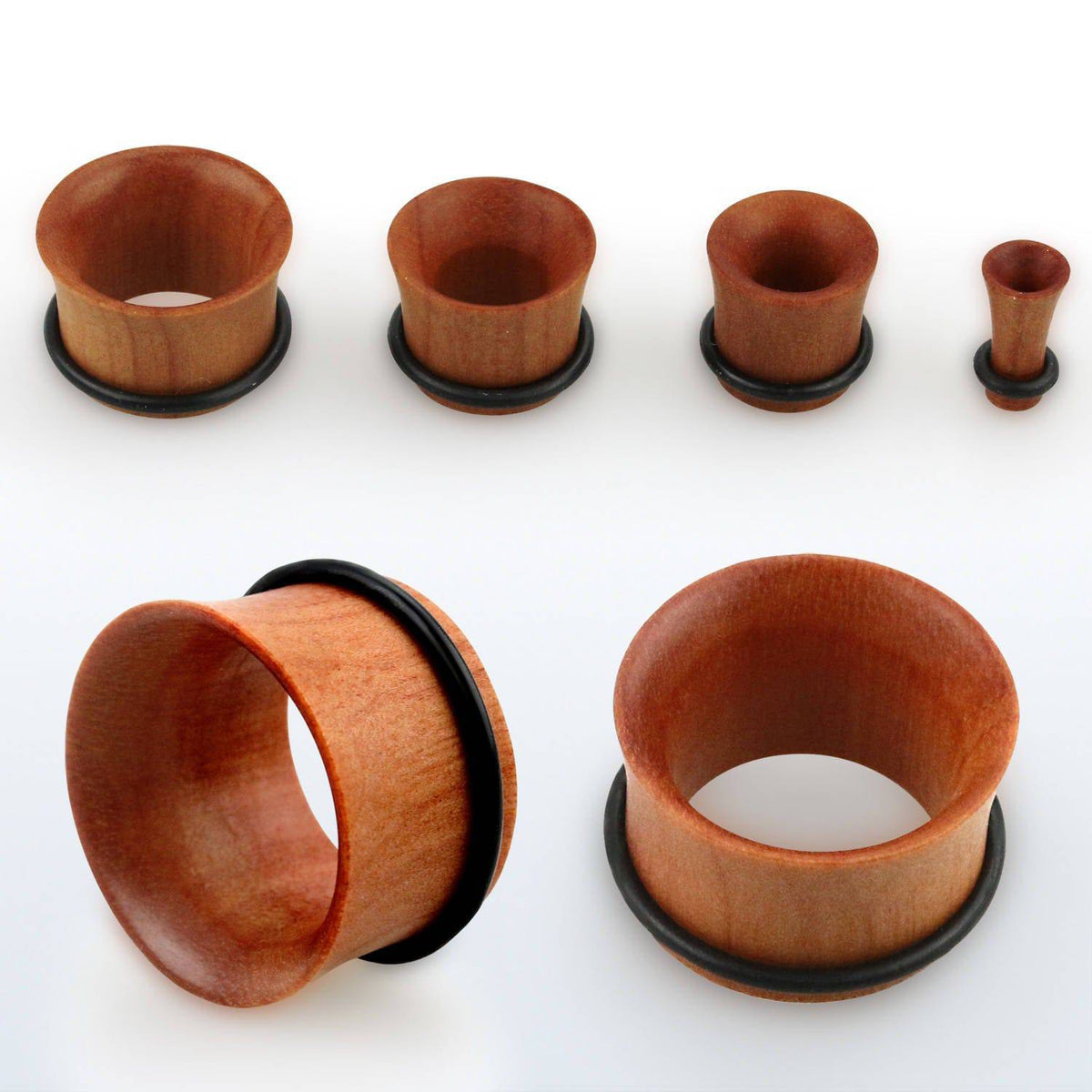 Organic Brown Sawo Wood Single Flare Ear Gauges Tunnels with O-Rings
