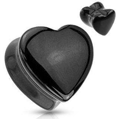 Organic Double Flared Black Onyx Stone Heart Shape Natural Ear Plugs Spacers
