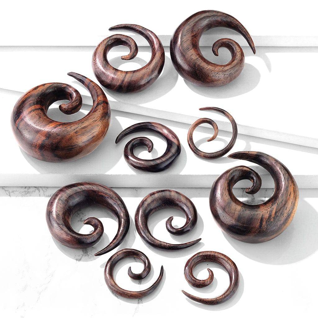 Organic Hand Carved Brown Sono Wood Spiral Expander