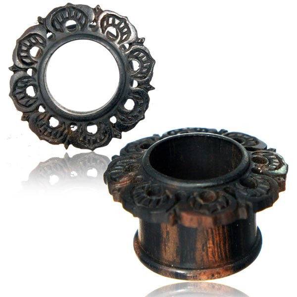 Organic Wooden Antique Tribal Floral Lace Ear Gauges Tunnels Spacers