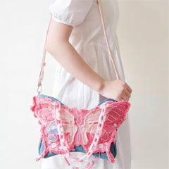 Original Pink Denim Butterfly Acrylic Chain Shoulder Crossbody Bag