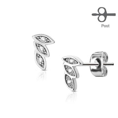 Pair of 3 CZ Gem Leaf Earrings