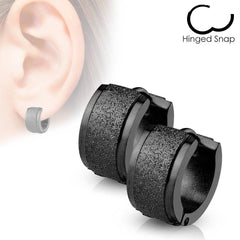 Pair of 316L Surgical Steel 2 Size Black Glitter Hinged Hoop Earrings