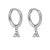 Pair of 925 Sterling Silver Diamond CZ Trillium Dangle Minimal Hoop Earrings